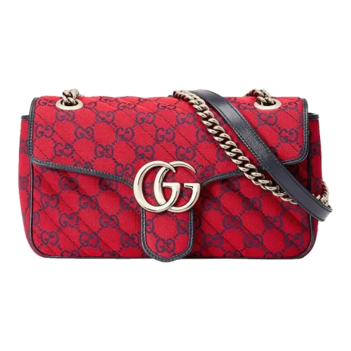 GUCCI GG Marmont Лоскутное шитье Холст с многоцветной кожаной отделкой Сумка через плечо из холста плечевая сумка Женская