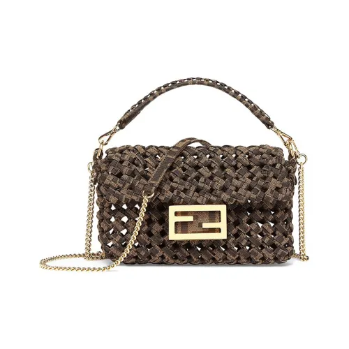 FENDI Baguette Хлопок Baguette Сумка Сумка Сумка через плечо Сумка через плечо Мини Женская Коричневая