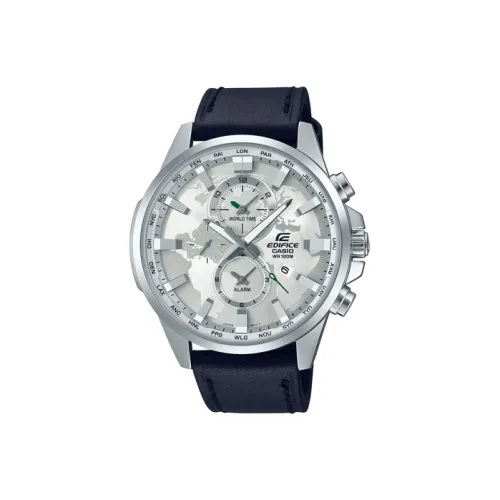 CASIO EDIFICE Collection Кварцевый механизм Кожаный ремешок Часы Мужские Серебристый циферблат