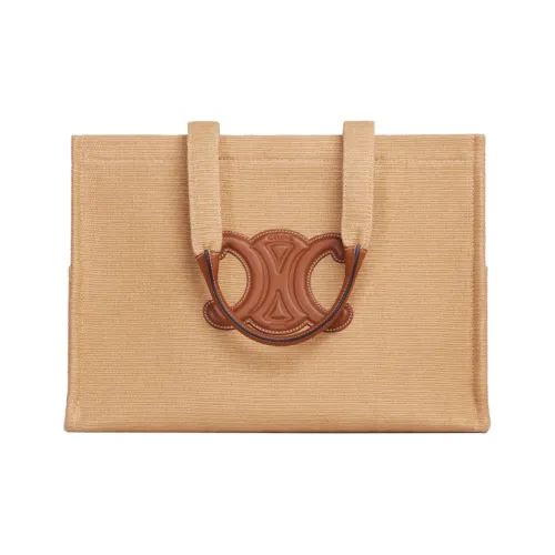 CELINE Cabas Thais Текстиль Коровья кожа Тоут Сумка Сумка для покупок Сумка на плечо Сумка Женская Бежевая Коричневая