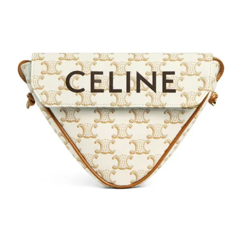 CELINE Triomphe Телячья кожа с кожаными вставками And Цвет холста Треугольная сумка Сумка через плечо Женская Белая
