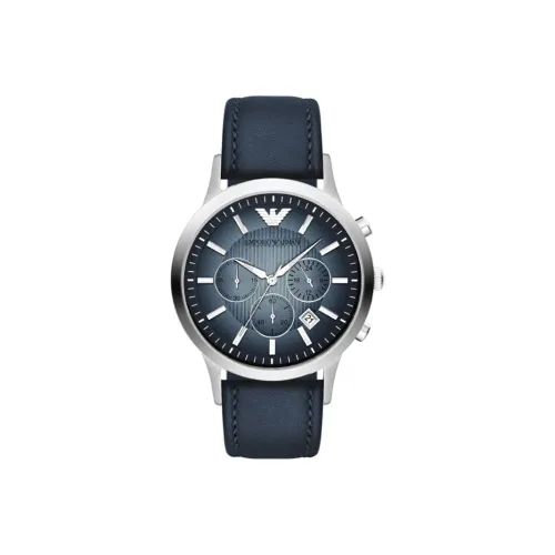 EMPORIO ARMANI Наручные часы Кварцевый механизм Кожаный ремешок 43 мм Синий циферблат Мужские часы