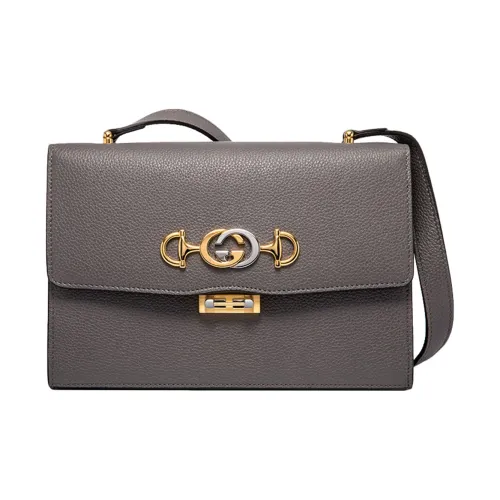 GUCCI Zumi GRAIN LEATHER Сумка через плечо Маленькая Женская Темно-серая