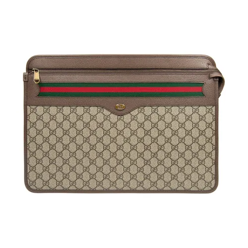GUCCI Canvas с кожаными вставками клатч мужской цвет эбеновое дерево коричневый