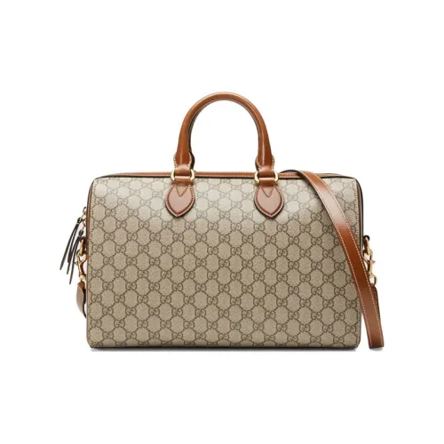 GUCCI GG Supreme Холст и Кожа Бостон Сумка Сумка через плечо Сумка Обычная Унисекс Эбеновое дерево Коричневый