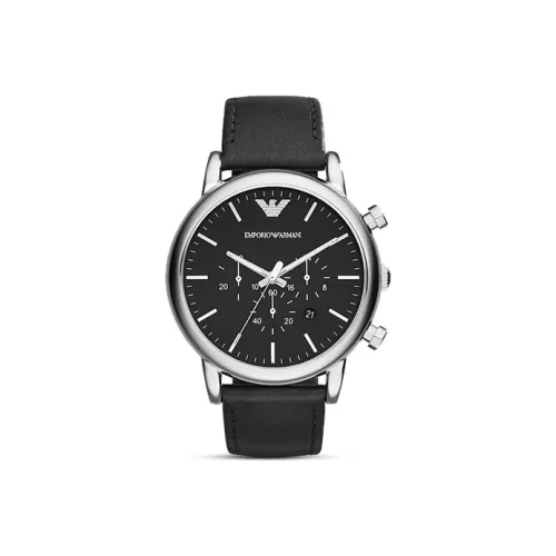 EMPORIO ARMANI Черный Warrior Часы Кварцевый механизм Кожаный ремешок Черный циферблат Мужские часы