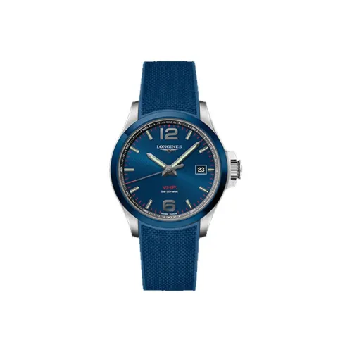 LONGINES Comcast V.H.P Series Кварцевый механизм Мужские часы Часы 43 мм Синий циферблат Корпус из нержавеющей стали Резиновый ремешок