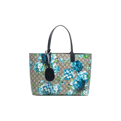 GUCCI GG Blooms Canvas Tote Bag Shopping Bag Shoulder Bag Large Women's Ebony Blue
