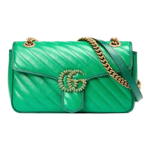 GUCCI GG Marmont Quilted Кожа Цепочка Сумка через плечо Маленькая Женская Зеленая Ярко-зеленая