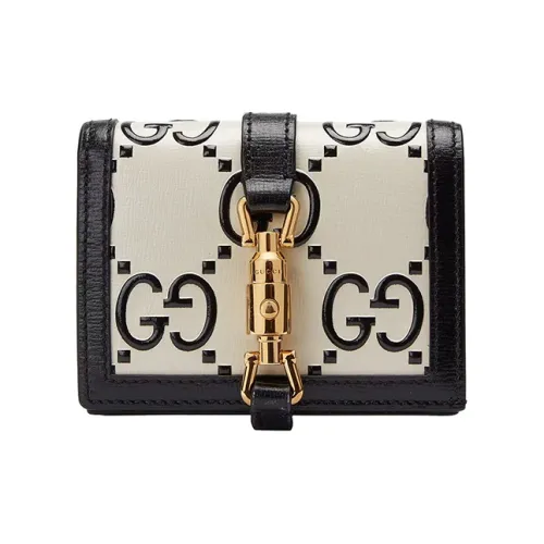 GUCCI Jackie 1961 Кожаный клатч кошелек держатель для карт маленький женский черный белый