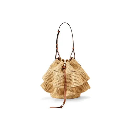 LOEWE Воздушный шар Волокно рафии с Коровья кожа Balloons Сумка на плечо Женские Коричневый