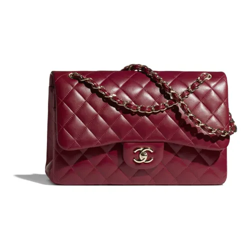CHANEL Classic Flap CF Sheepskin Сумка через плечо Большая Женская Бордовая