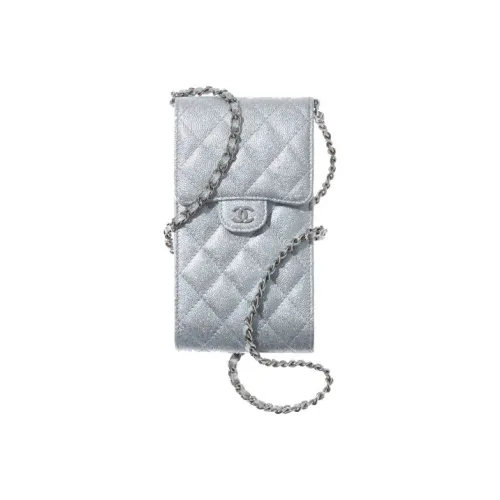 CHANEL 21K Winter Блестящий Металл Текстура С рельефом Телячья кожа Сумка через плечо Женская Серебряная