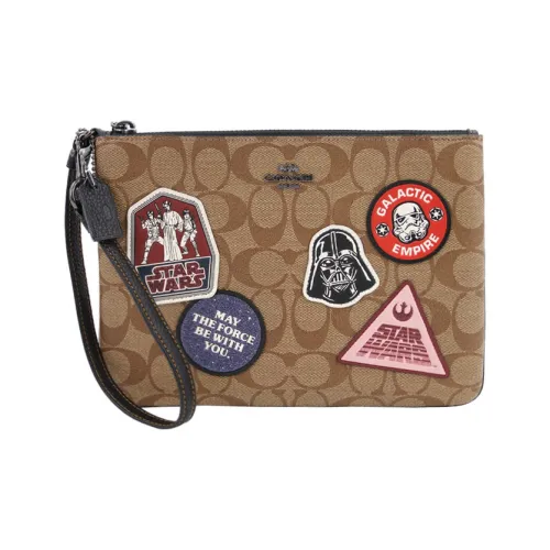 COACH STAR WARS Star Wars Collaboration Gallery Покрытый холст с кожаными вставками запястная сумка клатч маленький унисекс хаки