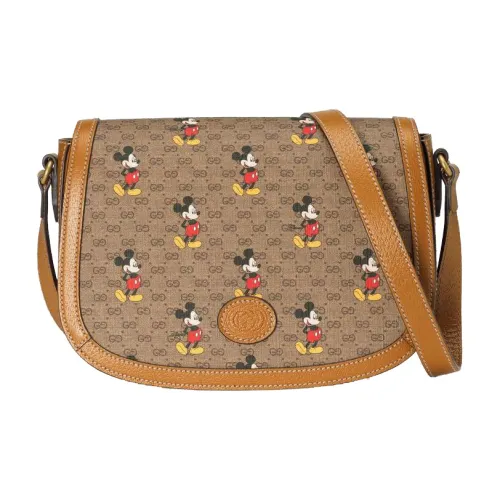 GUCCI Disney Коллаборация Кожа Седло Сумка Сумка через плечо Унисекс Эбеновое дерево и Коричневый
