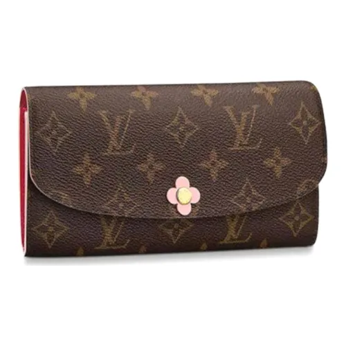 LOUIS VUITTON Телячья кожа Длинный клатч Кошелек Женский Коричневый и Розовый