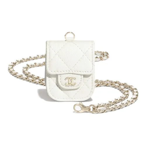 CHANEL Телячья кожа с золотым тоном металлический клатч наушники с чехлом женский белый