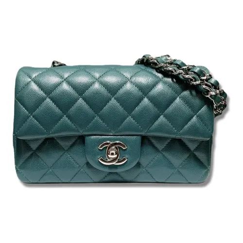 CHANEL Classic Flap CF Телячья кожа с текстурой Сумка через плечо Мини Женская Зеленая