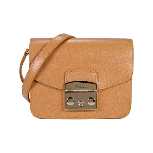 Furla Metropolis Collection Кожаная Маленькая Квадратная Сумка Сумка через плечо Мини Женская Коричневая