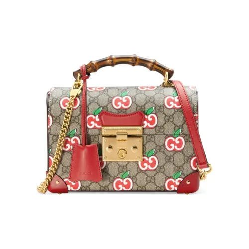 GUCCI Навесной замок Холст с кожей Сумка для коробок Цепочка Сумка через плечо Сумка Маленькая Женская Бежевая Эбеновая