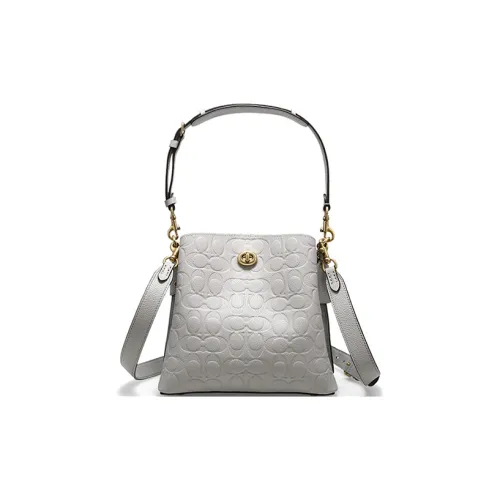 COACH Willow Зернистая кожа личи кожа ведрообразная сумка сумка сумка через плечо маленькая женская голубино-серый