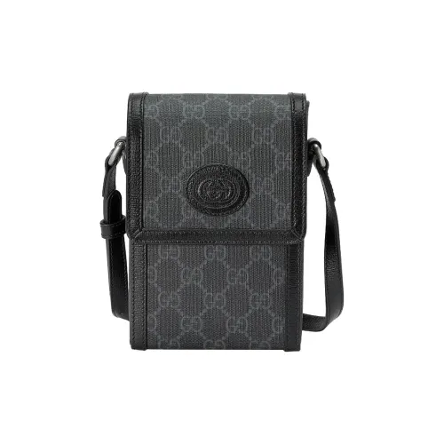 GUCCI GG Retro Series Холст Пэчворк Кожа Сумка через плечо Чехол для телефона Мини Мужской Черный