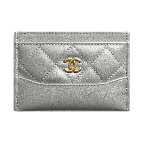 CHANEL Телячья кожа Держатель для карт Унисекс Металлик