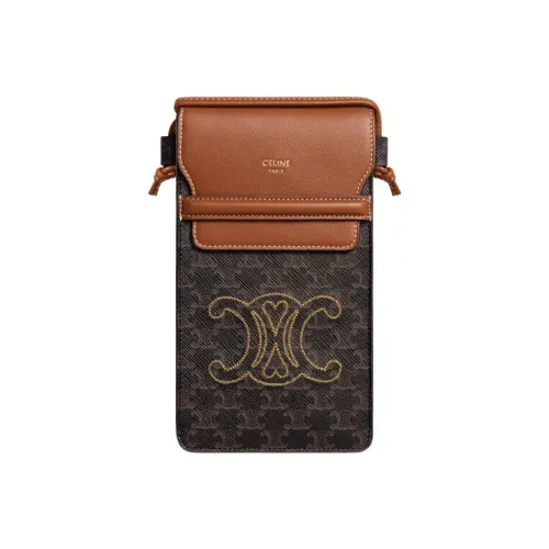 CELINE Triomphe Кожа Сумка через плечо с чехлом для телефона Женская Рыжевато-коричневый