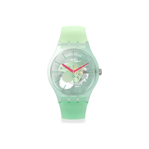 Swatch Quartz Механизм Унисекс Часы 41 мм Зеленый Циферблат Пластиковый Корпус Часы Силиконовый Ремешок