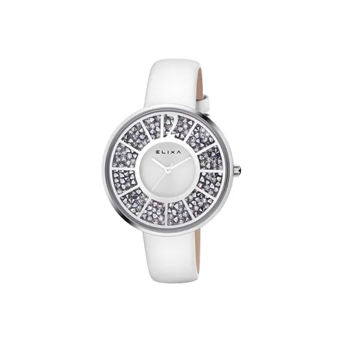 Elixa Кварцевый механизм Женские часы 40 мм Белый циферблат Корпус из нержавеющей стали Ремешок из натуральной кожи