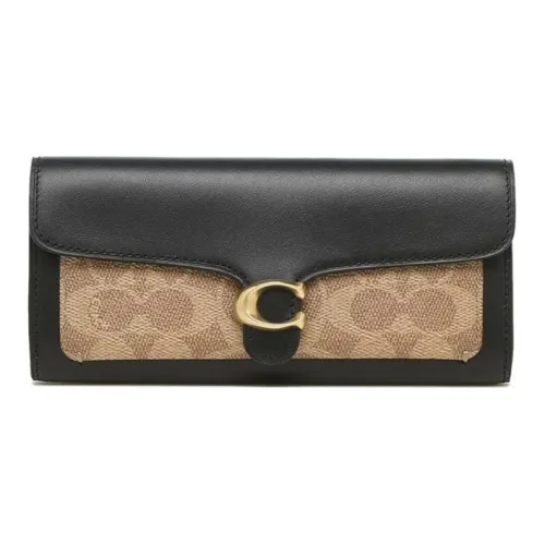 COACH Tabby Покрытый холст с кожаными вставками Клатч Кошелек Женские Хаки с монограммой Черный