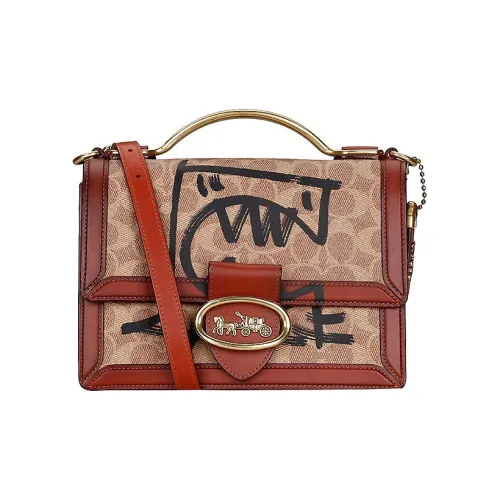 COACH Riley Кожа Аккордеонная Сумка Сумка с Цепочкой Сумка через плечо Сумка через плечо Средний Женская Коричневый Монограмма