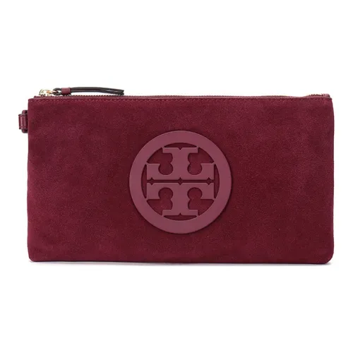 TORY BURCH Suede Leather Clutch Women's Pomegranate Red