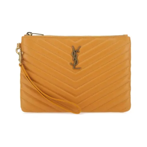 SAINT LAURENT Клатч из коровьей кожи женский горчичный оранжевый