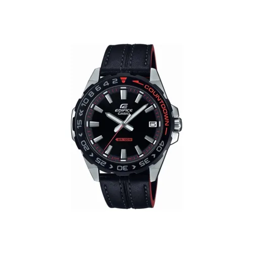 CASIO EDIFICE Collection Кварцевый механизм Естественная кожа Ремешок Часы Мужские Черный циферблат EFV 120BL 1A