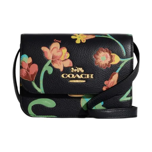 COACH Brynn Пескоструйная кожа Маленькая квадратная сумка Сумка через плечо Мини Женская Черная