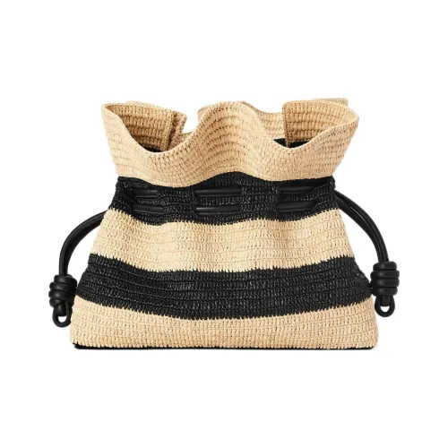 LOEWE Flamenco Рафия Волокно Кожаный Клатч Женские Лен Черный