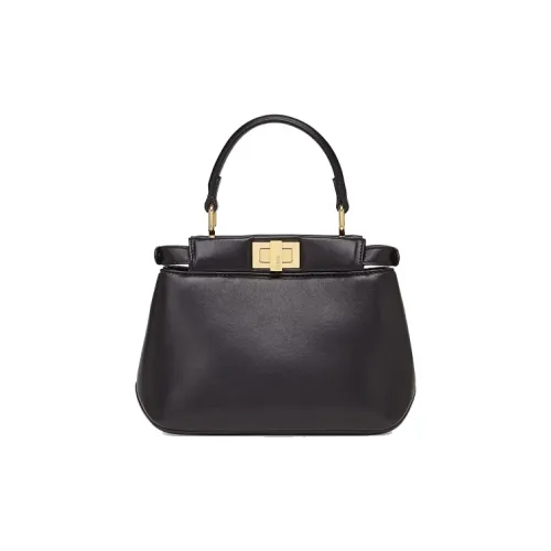 FENDI Peekaboo Напп Кожа Сумка через плечо Сумка Женская Черная