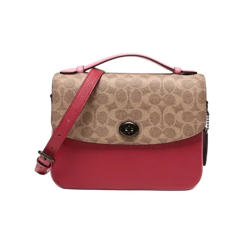 COACH Cassie Холст и кожа Сумка-сумка Сумка через плечо Сумка через плечо Сумка среднего размера Женская Коричневая Желтая Красная