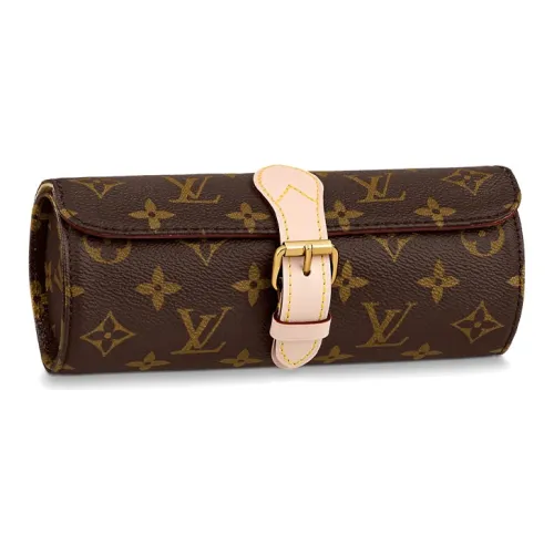 LOUIS VUITTON Воловья кожа Пэчворк Холст 3 шт Наручные часы Коробка Твердый Чехол Женский Коричневый