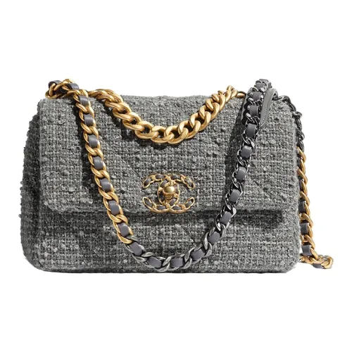 CHANEL 19Bag Мягкая Твидовая Ткань Цепочка Сумка через плечо Маленькая Женская Серого цвета