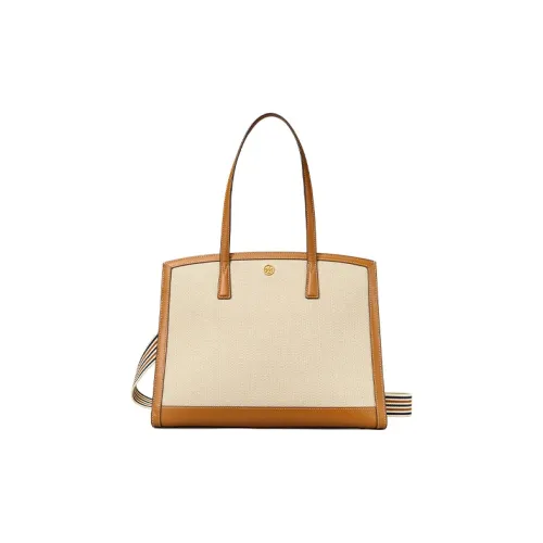 TORY BURCH Walker Холст и Кожаная Сумка-тоут Сумка для покупок Сумка через плечо Сумка Большая Женская Бежевая Оранжевая