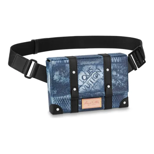 LOUIS VUITTON Основная часть Коровья кожа Холст Маленькая квадратная сумка Бананка Сумка через плечо Мужская Джинсовый синий