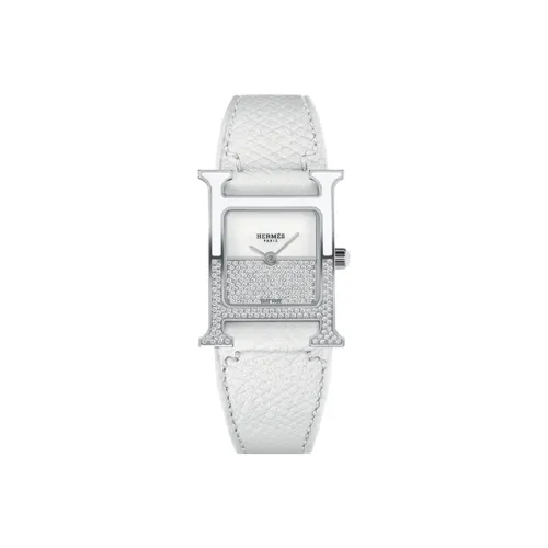 HERMES Наручные часы Кварцевый механизм Натуральная кожа Ремешок Белый циферблат Женские часы