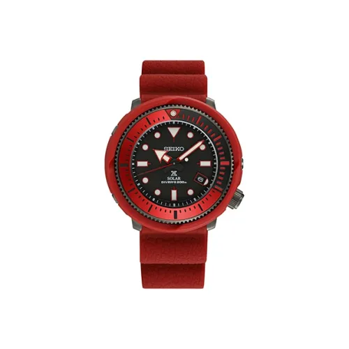 SEIKO Prospe Solar Механизм Силиконовый Ремешок Часы Унисекс Черный Циферблат