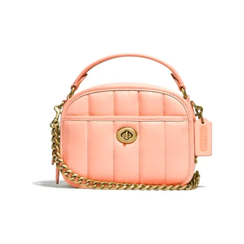 COACH Lunchbo Quilted Кожа Одно плечо Через плечо Маленькая квадратная сумка Сумка Женская Конфетно-розовая