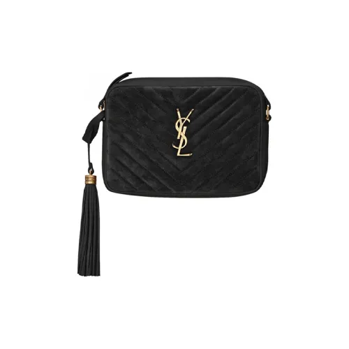 SAINT LAURENT LOU Лоскутное шитье Замша с Гладкая кожа Camera Сумка Сумки через плечо Сумка на плечо Женская Черная