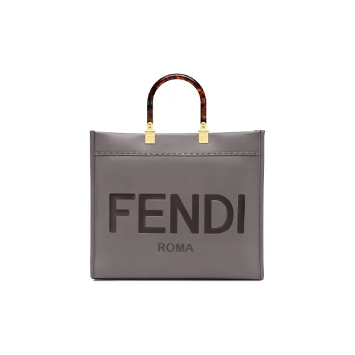FENDI Sunshine Кожа Тоут Сумка Сумка для покупок Sunshine Сумка Сумка через плечо Сумка среднего размера Женская Серого цвета