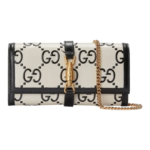 GUCCI Jackie 1961 Холст с кожей WOC Сумка с цепочкой Сумка через плечо Маленькая Женская Черно-белая