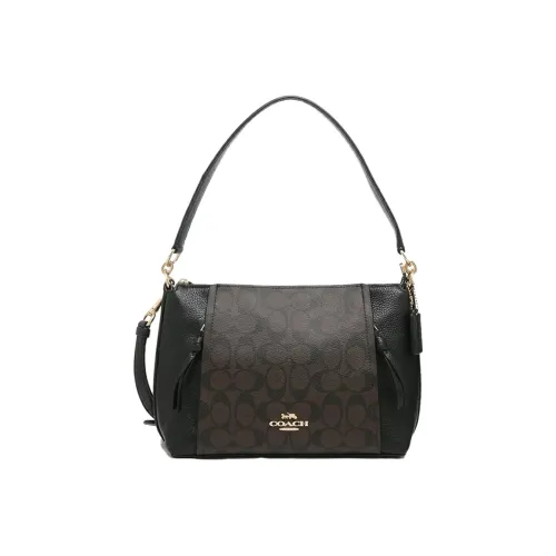 COACH Marlon Монограмма Холст и Кожа Ручная Сумка Сумка через плечо Сумка на плечо Женская Темно-Коричневая